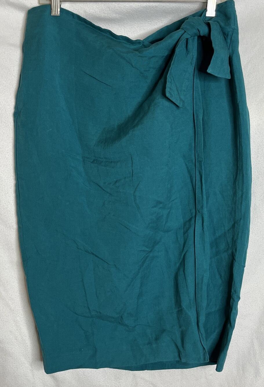Talbots Factory Women's L Teal Mock Wrap Straight Linen Blend Skirt NWT